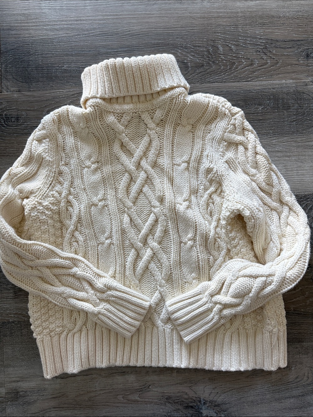 Lands’ End Drifter Classic Cable Knit Turtleneck Sweater - Cream sz l